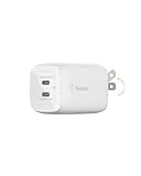 Belkin 65W Dual USB-C Wall Charger, Fast Charging Power Delivery 3.0 w/ GaN Technology for iPhone 15, 15 Pro, 15 Pro Max, 14, 13, Pro, Pro Max, Mini, iPad Pro 12.9, MacBook, Galaxy S24, & More - White