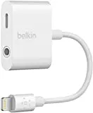 Belkin RockStar Lightning Audio Cable and Charger for iPhone 14, 13, 12, 11, 10 - White