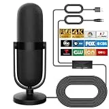 TV Antenna for Smart TV, 360° Reception Digital HD Antenna Indoor Outdoor, Support 4k/8k/1080p for Free Local Channels, with Strong Magnetic Base, Signal Booster, 17ft HDTV Cable. (Microphone, Medium)