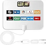4K Amplified HD Digital TV Antenna Long 1000 Miles Range Smart TV Indoor Support 4K 1080p Fire TV Stick and All Older TVs 360° Signal Reception Switch Signal Booster with HDTV Coax Cable 18ft-White
