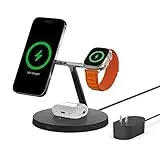 Belkin MagSafe 3-in-1 Wireless Charging Stand - 2ND GEN w/ 33% Faster for Apple Watch - iPhone 15, 14 & 13 Series, & AirPods -Charging Station for Multiple Devices - Black