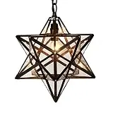 Bieye L10077 12-inch Moravian Star Tiffany Style Stained Glass Ceiling Pendant Lamp, 51-inch Tall (Clear Glass)