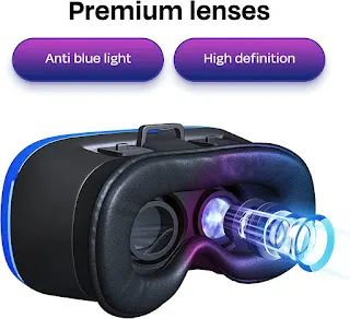 VR Headset Compatible with iPhone & Android Phone - Universal Virtual Reality Goggles - Soft & Comfortable New 3D VR Glasses (Blue)