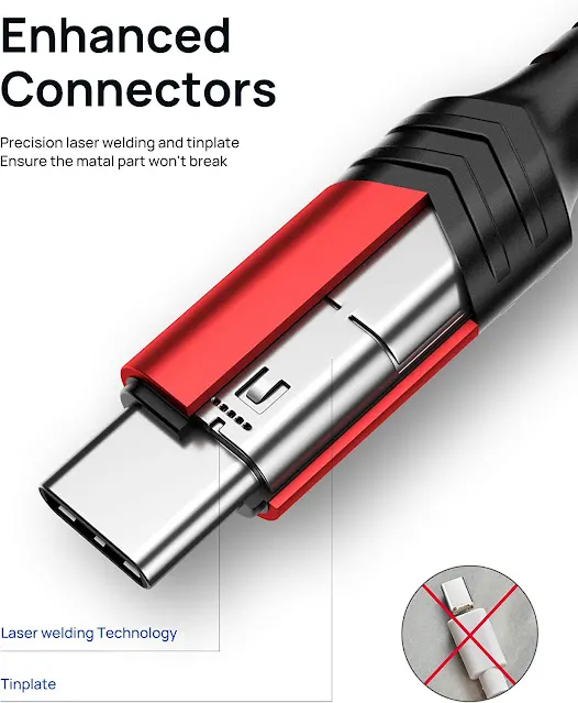 USB-C to USB A Cable 3.1A Fast Charging [2-Pack 6.6ft], JSAUX USB Type C Charger Cord Compatible with Samsung Galaxy S20 S10 S9 S8 A73 A51 A13, Note 20 10, LG G8 G7, PS5 Controller USB C Charger-Red