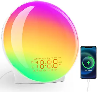 Wake Up Light Sunrise Alarm Clock & Dual Alarms, 7 Sounds, Snooze, FM Radio, Sleep Aid, Light Alarm Clock & 7 Colors, Sunlight Alarm Clock, Loud Alarm Clock for Heavy Sleepers Adults, Ideal for Gift