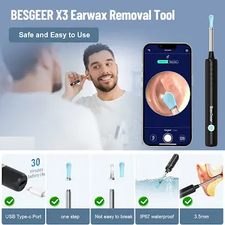 Ear Wax Removal Tool Camera with 6 Ear Spoon for iPhone & Android