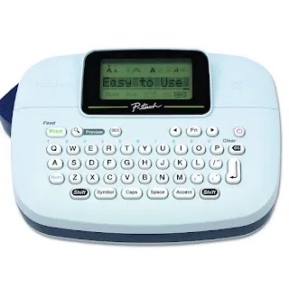 Brother P-Touch, PTM95, Handy Label Maker, 9 Type Styles, 8 Deco Mode Patterns, Navy Blue, Blue Gray