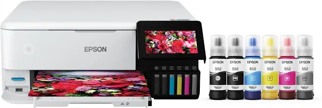 Epson EcoTank Photo ET-8500 Wireless Color All-in-One Supertank Printer with Scanner, Copier, Ethernet and 4.3-inch Color Touchscreen, White