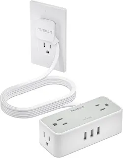 Flat Plug Power Strip, TESSAN 5 ft10 ft Ultra Thin Extension Cord