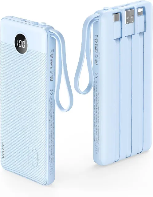 8 Best Power Banks for Travel VRURC 10000mAh Power Bank Built-in Cables
