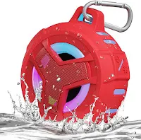 EBODA Bluetooth Shower Speaker, Waterproof Bluetooth Portable Speakers IPX7 Floating, True Wireless Stereo BT 5.0 Speaker with Bass, 2000mAh LED Light for Shower, Pool, Beach, Gifts for Women- Red