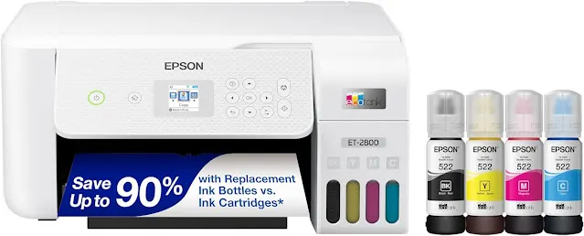 Epson EcoTank ET-2800 Wireless Color All-in-One Cartridge-Free Supertank Printer with Scan and Copy – The Ideal Basic Home Printer - White