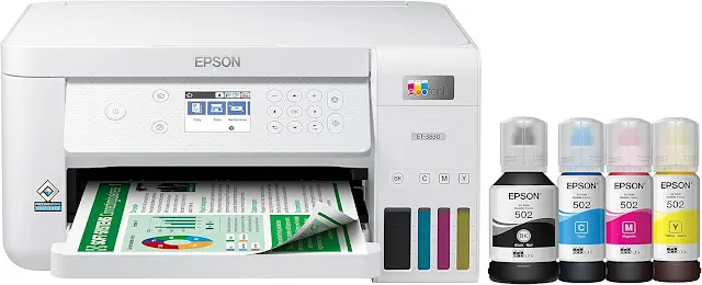 Epson EcoTank ET-3830 Wireless Color All-in-One Cartridge-Free Supertank Printer with Scan, Copy, Auto 2-Sided Printing and Ethernet – The Perfect Printer Productive Families, White