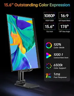 VILVA Portable 15.6 Inch Monitor for Laptop
