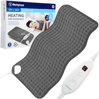 Westinghouse Electric Heating Pad for Back Pain Relief, Heated Neck Shoulder Wrap with 6 Heat Settings, 2-Hour Auto Shut-Off, Machine Washable, Extra Large 12x24 Inches (Grey)
