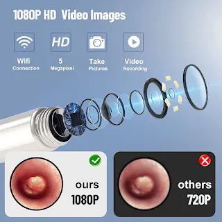 Ear Wax Removal Tool Camera with 6 Ear Spoon for iPhone & Android