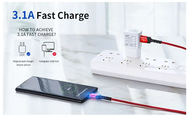 USB-C to USB A Cable 3.1A Fast Charging [2-Pack 6.6ft], JSAUX USB Type C Charger Cord Compatible with Samsung Galaxy S20 S10 S9 S8 A73 A51 A13, Note 20 10, LG G8 G7, PS5 Controller USB C Charger-Red